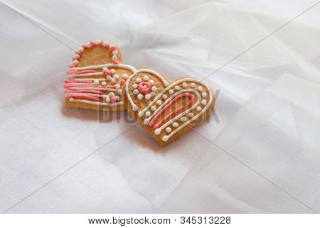 Couple Of Wedding Gingerbreads In Shape Of Heart