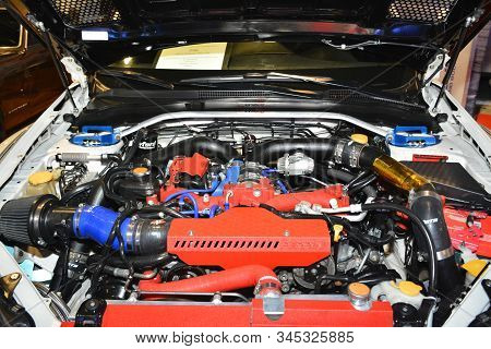 Pasay, Ph - Nov. 16: 2012 Subaru Wrx Sti Sports Car Engine At Manila Auto Salon On November 16, 2019