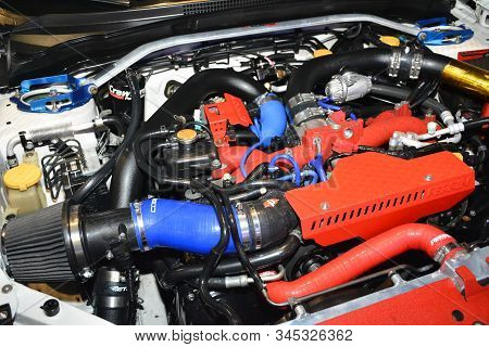 Pasay, Ph - Nov. 16: 2012 Subaru Wrx Sti Sports Car Engine At Manila Auto Salon On November 16, 2019