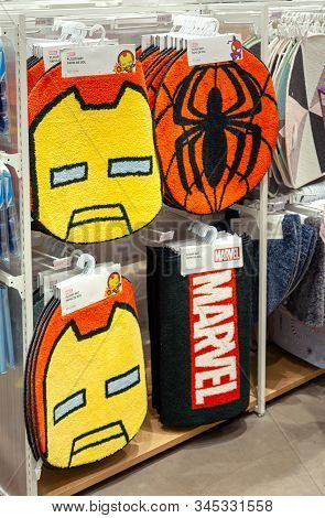 Minsk, Belarus - December 20, 2019: A Floor Mat Designed By Marvel Is Sold In The Store.