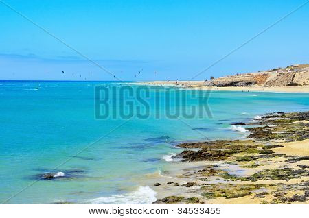 pohled na pláž Sotavento Fuerteventura, Kanárské ostrovy, Španělsko