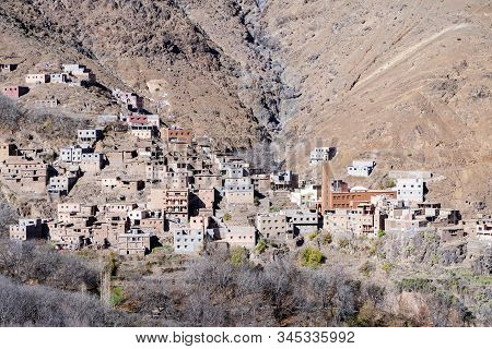 Berber Village Located High In Atlas Mountains, Morocco