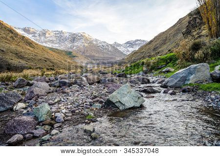 Beautiful Valley In Atlas Mountain By Sunset, Morocco