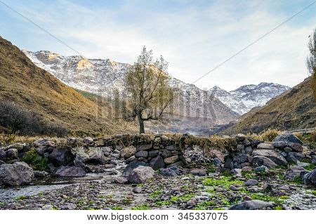 Beautiful Valley In Atlas Mountain By Sunset, Morocco