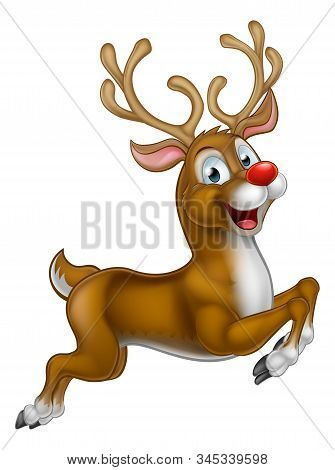 A Christmas Cartoon Character Reindeer Running Along