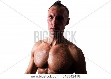 Handsome Man With A Naked Torso. Isolated On A White Background.