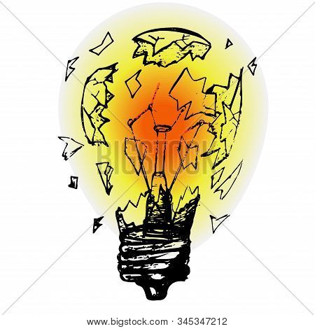 Hand-drawn Figure, Isolated Icon On A White Background. Black Line Art Of Light Bulb. Proper Use Of 