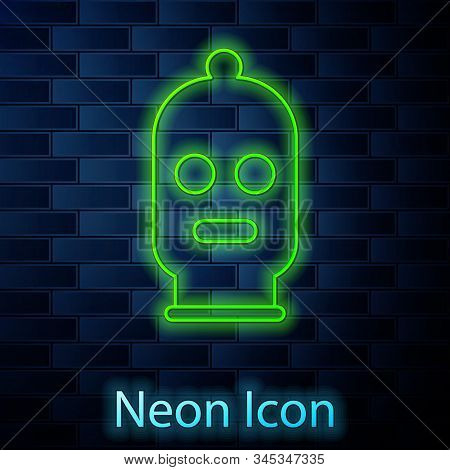 Glowing Neon Line Balaclava Icon Isolated On Brick Wall Background. A Piece Of Clothing For Winter S