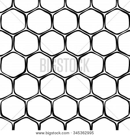 Geometrical Black And White Hexagonal Seamless Pattern Print Background.