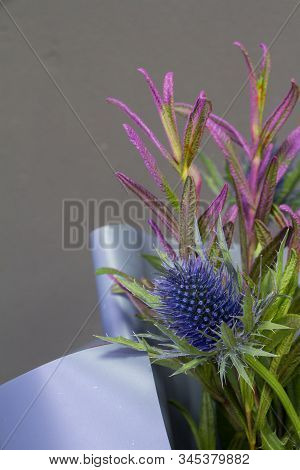 Detail Closeup Of Original Bouquet In Vintage Style On A Dark Background, Selective Focus