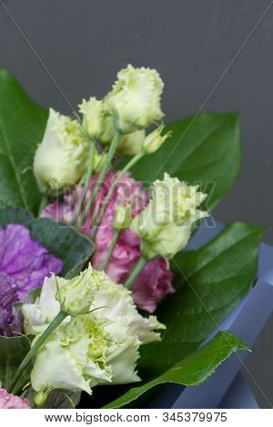 Detail Closeup Of Original Bouquet In Vintage Style On A Dark Background, Selective Focus