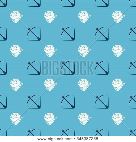 Set Bow And Arrow In Quiver And Flying Duck On Shield On Seamless Pattern. Vector