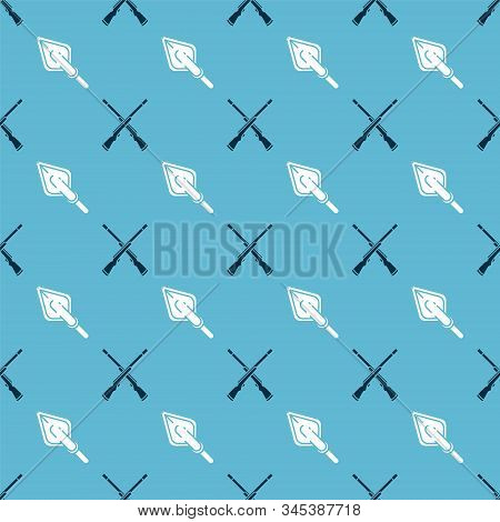 Set Two Crossed Shotguns And Hipster Arrow Tip On Seamless Pattern. Vector