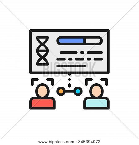 Determination Of Kinship By Persons, Face Verification Flat Color Line Icon.