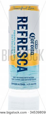 Winneconne, Wi - 5 January 2019 : A Can Of Corona Refresca Spiked Alcohol Drink On An Isolated Backg