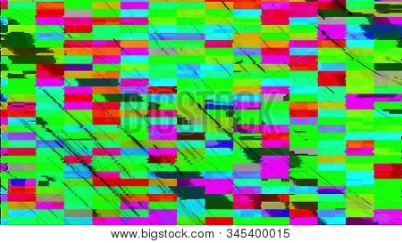 Computer Generated Glitch. Pixel Multi-colored Zigzags Noise. 3d Rendering Video Error