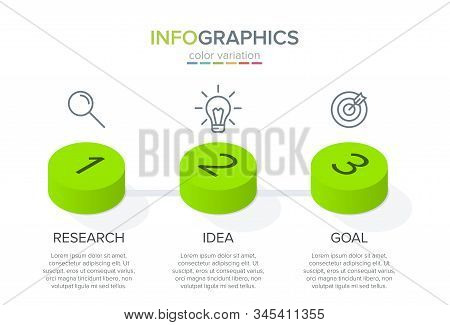 Isometric Concept Of Arrow Business Model With 3 Successive Steps. Three Colorful Design Elements. T