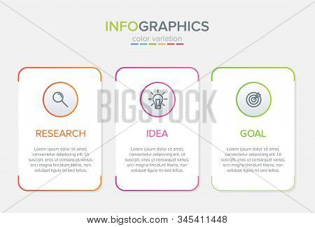 Concept Of Arrow Business Model With 3 Successive Steps. Three Colorful Design Elements. Timeline De