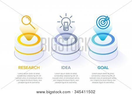 Isometric Concept Of Arrow Business Model With 3 Successive Steps. Three Colorful Design Elements. T