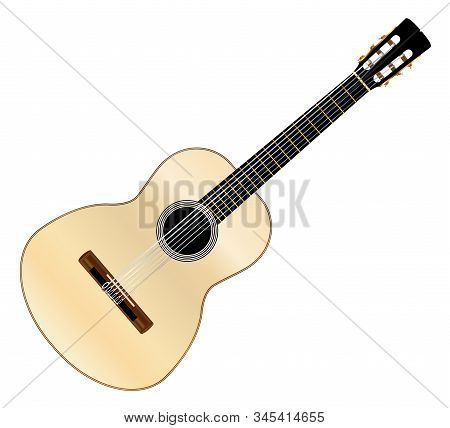 A Typical Flamenco Spanish Acoustic Guitar Isolated Over A White Background.