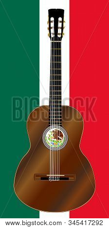 A Typical Flamenco Spanish Acoustic Guitar Set On The Mecican Flag Colors