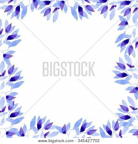 Frame Of Watercolor Leaves On A White Background.