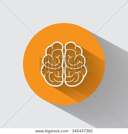 Brain Vector Icon With Long Shadow. Illustration Isolated On Orange Background For Graphic And Web D