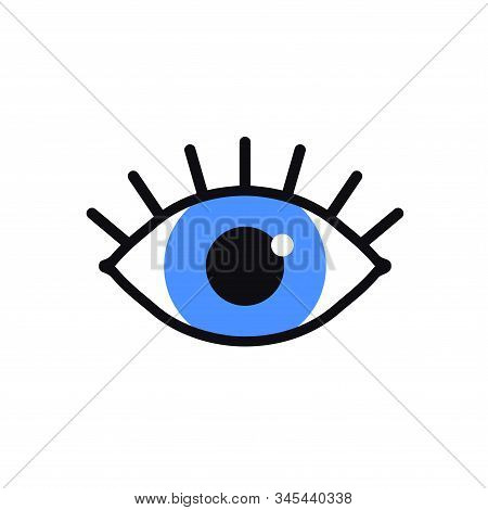 Open Blue Eye Line Icon On White Background. Look, See, Sight, View Sign And Symbol. Vector Linear G