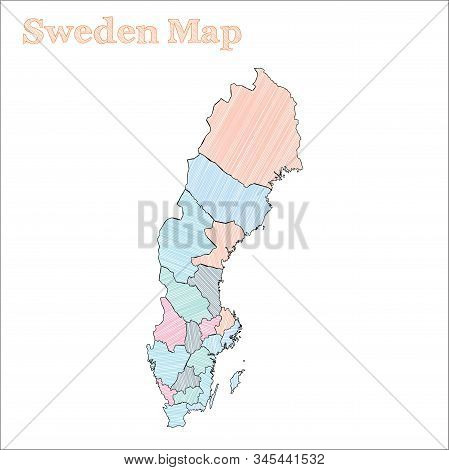 Sweden Hand-drawn Map. Colourful Sketchy Country Outline. Vector Illustration.