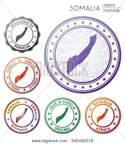 Somalia Badge. Colorful Polygonal Country Symbol. Multicolored Geometric Somalia Logos Set. Vector I
