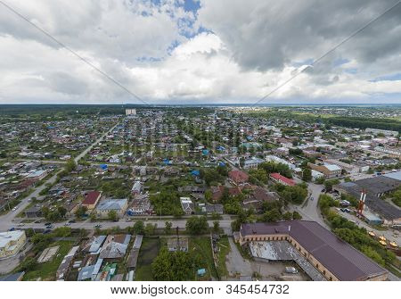 Aerial View Of Irbit City. Russia, Sverdlovsk Region, Summer, Cloudy Day