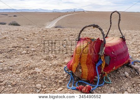 Colorful Camel Saddle On Agafay Dessert, Morocco