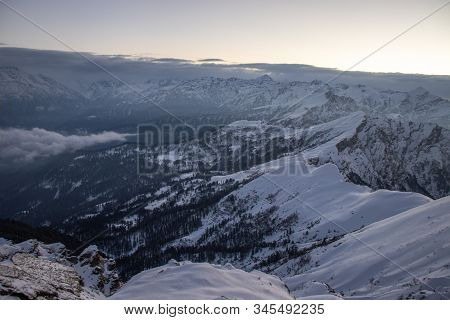 A Beautiful View Of A Himalayan Mountain Range Of Snow Capped Mountains From The Summit Of A Himalay