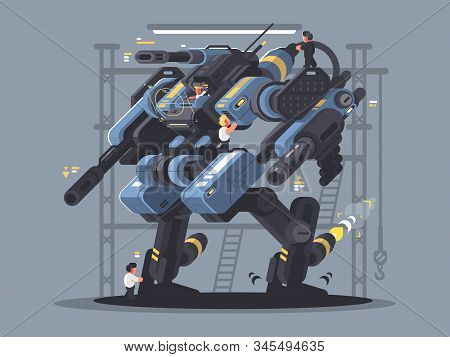 Military Exoskeleton Controlled By Man. Modern Technology