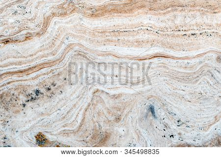 Smooth Surface Texture Of Stone, White Beige Or Ecru Color Striped Wave Pattern Of Marble, Strong St