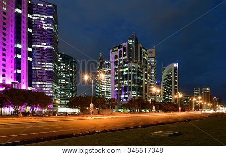 Doha, Qatar - Nov 18. 2019. Dohas Al Dafna Area With The High-rises Buildings