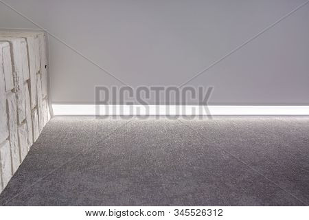 Halogen Spots Lamps On Suspended Ceiling And Drywall Construction In In Empty Room In Apartment Or H