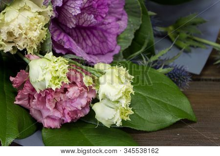 Detail Closeup Of Original Bouquet In Vintage Style On A Dark Background, Selective Focus