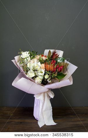 The Original Bouquet In Vintage Style On A Dark Background, Selective Focus