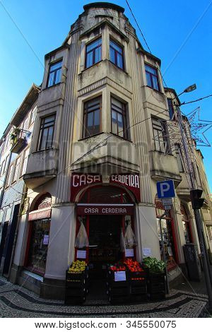 Oporto, Portugal- January 2, 2020: Beautiful And Vintage Store Facades In Santa Catarina Street In O