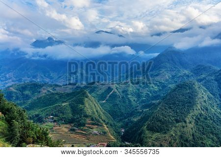 Beautiful Scenery Of Cat Cat Village, Popular Tourist Trekking Destination. Rice Field Terraces.  Mo