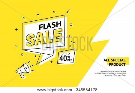 Trendy Vector Flash Sale Banner. Vivid Lightning Bolt In Retro Poster Design Style. Vintage Colors A