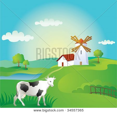 Rural Landscape With Cow.