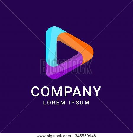 Triangle Play Media Button Arrow Symbol Logo Template. Material Design, Origami Flat Style.
