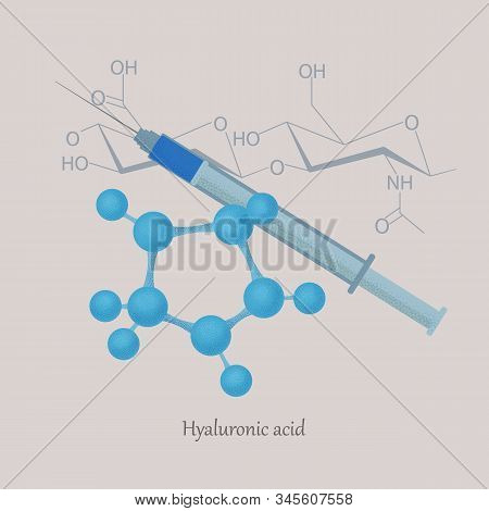 Hyaluronic Acid Structure And Formula With A Syringe.