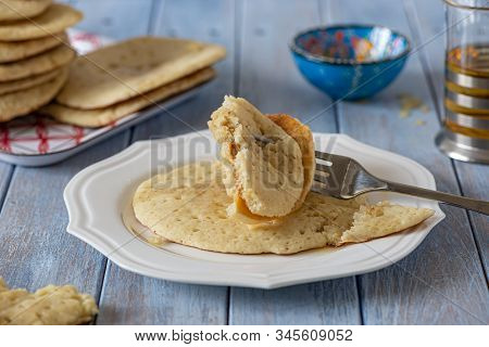 Moroccan Pancakes Baghrir Or Beghrir Or Crapes Can Also Be Named Lahoh With 1000 Holes Served With H