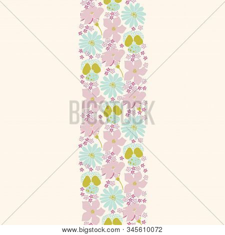 Vector Seamless Vertical Border With Pink And Blue Flowers. Perfect For Wedding Invitations And Card