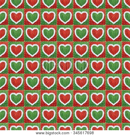 Seamless Hand Drawn Knitted Heart Pattern Illustration.
