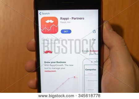 Los Angeles, California, Usa - 17 January 2020: Mobile Phone In Hand With Rappi Partners App Logo On