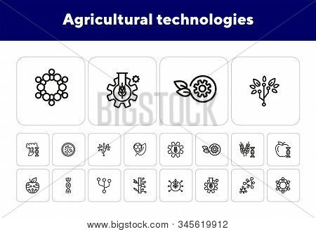 Agricultural Technologies Line Icon Set. Set Of Line Icons On White Background. Biotechnology Concep